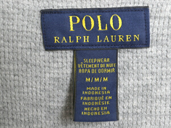 ポロ ラルフローレン 総柄 長袖 サーマル Tシャツ メンズ M 古着 ロンT モノグラム ワッフル カットソー ロングスリーブ インナー グレー