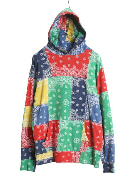 ポロ ラルフローレン バンダナ 総柄 フード パーカー メンズ M / 古着 長袖 Tシャツ フード付き ロンT プルオーバー クレイジー カットソー