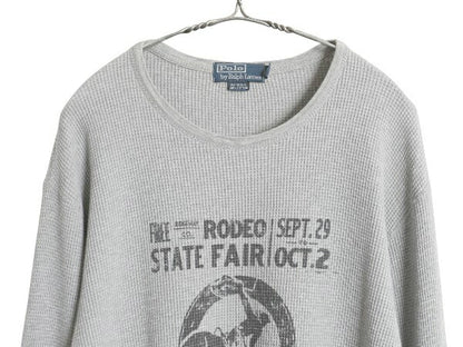 90s ポロ ラルフローレン プリント 長袖 サーマル Tシャツ メンズ XXL オールド ロンT ロングスリーブ ストレッチ カットソー 大きいサイズ