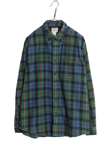 エルエルビーン チェック 長袖 ボタンダウン フランネル シャツ メンズ L 古着 BD 長袖シャツ ネルシャツ コットン マルチカラー ゆったり