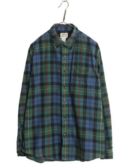 エルエルビーン チェック 長袖 ボタンダウン フランネル シャツ メンズ L 古着 BD 長袖シャツ ネルシャツ コットン マルチカラー ゆったり