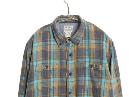 エルエルビーン チェック 長袖 ボタンダウン フランネル シャツ メンズ L 古着 長袖シャツ ネルシャツ オーガニック コットン マルチカラー
