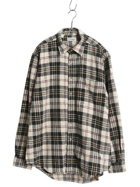90s エルエルビーン チェック 長袖 フランネル シャツ メンズ L 古着 オールド  長袖シャツ コットン ネルシャツ マルチカラー ゆったり