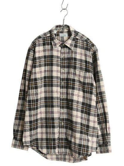 90s エルエルビーン チェック 長袖 フランネル シャツ メンズ L 古着 オールド  長袖シャツ コットン ネルシャツ マルチカラー ゆったり