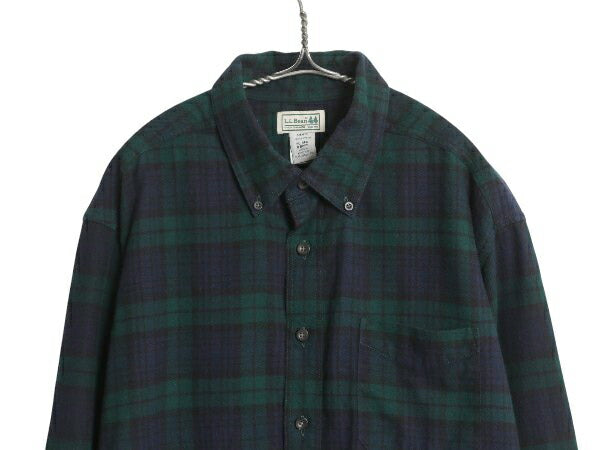 00s エルエルビーン 長袖 ボタンダウン フランネル シャツ メンズ XL / 古着 オールド ネルシャツ ブラックウォッチ チェック 大きいサイズ