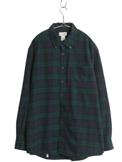 00s エルエルビーン 長袖 ボタンダウン フランネル シャツ メンズ XL / 古着 オールド ネルシャツ ブラックウォッチ チェック 大きいサイズ