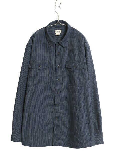 エルエルビーン 千鳥格子 チェック 長袖 シャツ メンズ XL / 大きいサイズ シンプル ゆったり ポケット付き ヘビーウェイト ポリエステル