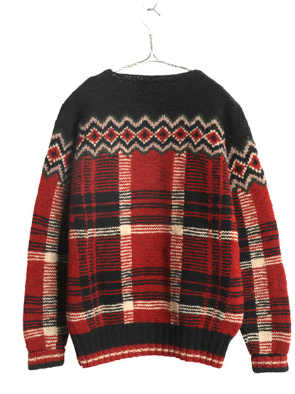 90s ★ ポロ ラルフローレン ウール ニット セーター メンズ S 程/ オールド タータン チェック フェアアイル ノルディック マルチカラー