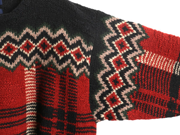90s ★ ポロ ラルフローレン ウール ニット セーター メンズ S 程/ オールド タータン チェック フェアアイル ノルディック マルチカラー