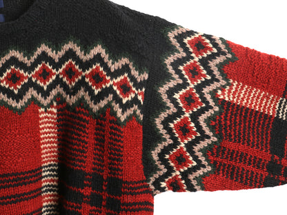 90s ★ ポロ ラルフローレン ウール ニット セーター メンズ S 程/ オールド タータン チェック フェアアイル ノルディック マルチカラー