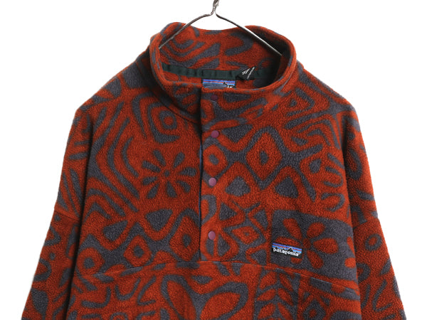 90s USA製 ★ パタゴニア ライトウェイト シンチラ スナップT メンズ XL 95年製 オールド フリース プルオーバー ジャケット ブルゾン 総柄