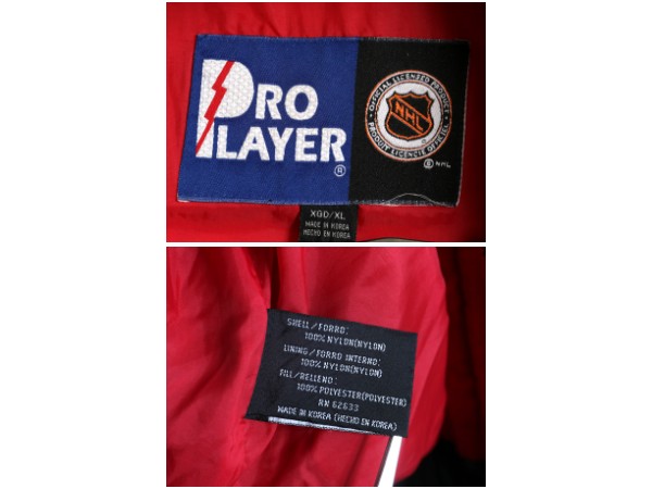 90s ブラックホークス フード 付き 中綿 ナイロン ジャケット メンズ XL / オールド NHL オフィシャル プロプレイヤー スタジャン パーカー