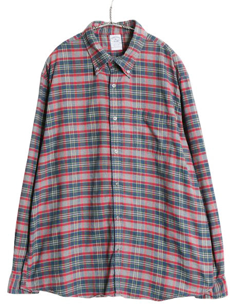 ブルックスブラザーズ 長袖 ボタンダウン フランネル シャツ メンズ XL / 古着 ネルシャツ チェック コットン ポケット付き 大きいサイズ 