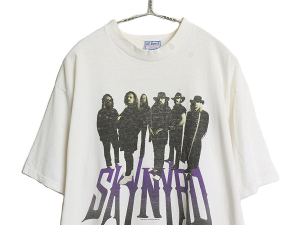 90s USA製 レーナードスキナード 両面 イラスト プリント Tシャツ メンズ XL オールド 当時物 オフィシャル バンド ロック 大きいサイズ 白