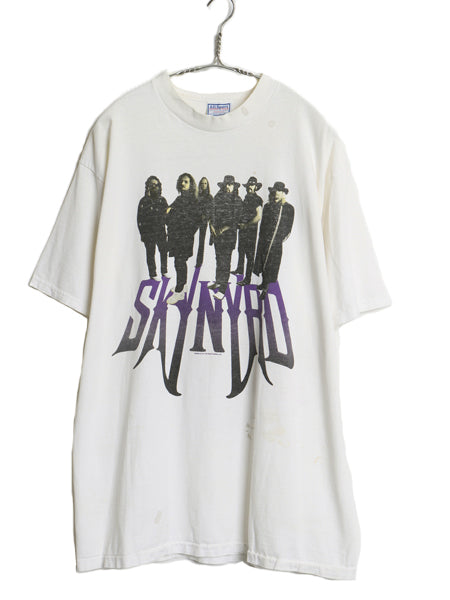 90s USA製 レーナードスキナード 両面 イラスト プリント Tシャツ メンズ XL オールド 当時物 オフィシャル バンド ロック 大きいサイズ 白