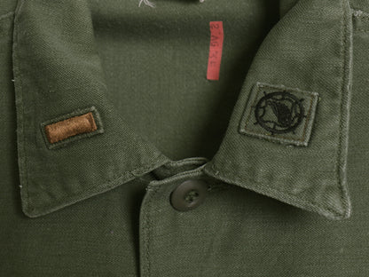 70s 米軍実物 US ARMY コットン サテン ユーティリティ シャツ M / ヴィンテージ 70年製 OG107 シャツ袖 2nd 3rd ミリタリー 軍物 ワッペン