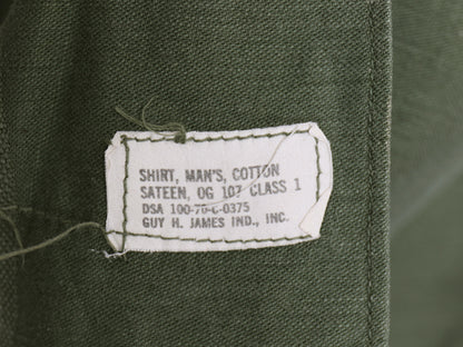 70s 米軍実物 US ARMY コットン サテン ユーティリティ シャツ M / ヴィンテージ 70年製 OG107 シャツ袖 2nd 3rd ミリタリー 軍物 ワッペン