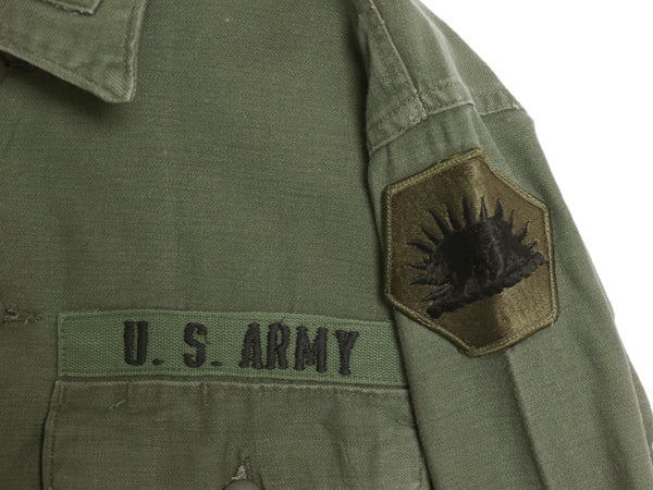 70s 米軍実物 US ARMY コットン サテン ユーティリティ シャツ M / ヴィンテージ 70年製 OG107 シャツ袖 2nd 3rd ミリタリー 軍物 ワッペン