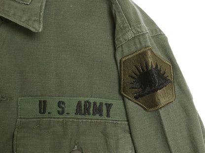 70s 米軍実物 US ARMY コットン サテン ユーティリティ シャツ M / ヴィンテージ 70年製 OG107 シャツ袖 2nd 3rd ミリタリー 軍物 ワッペン