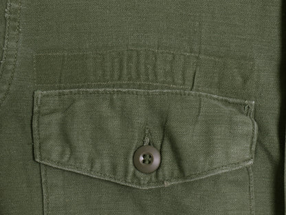 70s 米軍実物 US ARMY コットン サテン ユーティリティ シャツ M / ヴィンテージ 70年製 OG107 シャツ袖 2nd 3rd ミリタリー 軍物 ワッペン