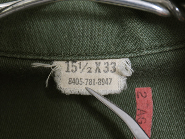 70s 米軍実物 US ARMY コットン サテン ユーティリティ シャツ M / ヴィンテージ 70年製 OG107 シャツ袖 2nd 3rd ミリタリー 軍物 ワッペン