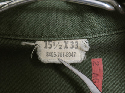 70s 米軍実物 US ARMY コットン サテン ユーティリティ シャツ M / ヴィンテージ 70年製 OG107 シャツ袖 2nd 3rd ミリタリー 軍物 ワッペン