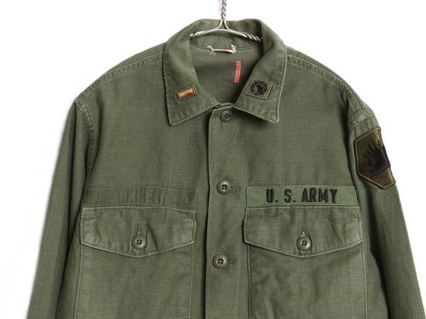 70s 米軍実物 US ARMY コットン サテン ユーティリティ シャツ M / ヴィンテージ 70年製 OG107 シャツ袖 2nd 3rd ミリタリー 軍物 ワッペン