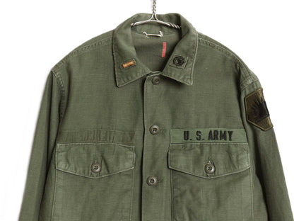 70s 米軍実物 US ARMY コットン サテン ユーティリティ シャツ M / ヴィンテージ 70年製 OG107 シャツ袖 2nd 3rd ミリタリー 軍物 ワッペン