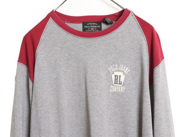 ポロジーンズ ラルフローレン 長袖 Tシャツ メンズ L ポロ ロンT ベースボール ロングスリーブ カットソー ワンポイント ツートン ゆったり
