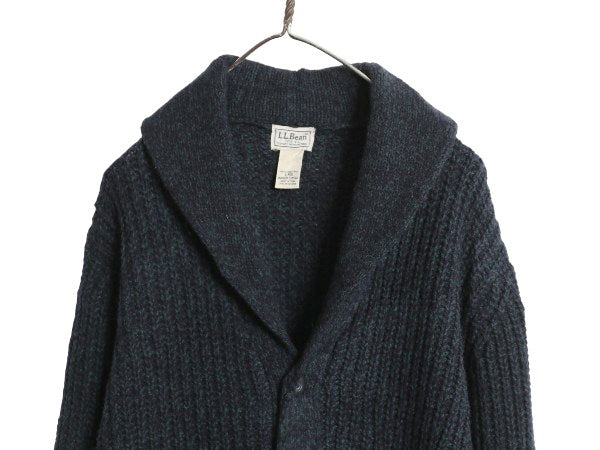 エルエルビーン ショールカラー ニット カーディガン メンズ L / アウトドア ラム ウール セーター 前開き ヘビーウェイト ポケット付き 