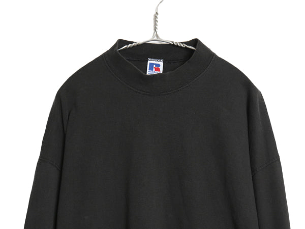 90s USA製 ラッセル モックネック 長袖Tシャツ メンズ XL 古着 オールド ロンT  無地 ヘビーウェイト コットン カットソー 大きいサイズ 黒