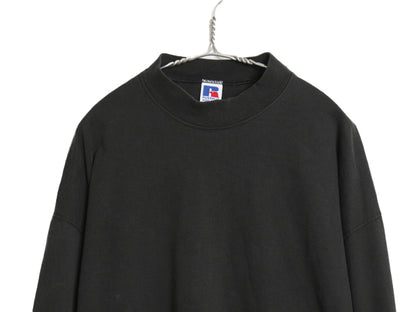 90s USA製 ラッセル モックネック 長袖Tシャツ メンズ XL 古着 オールド ロンT  無地 ヘビーウェイト コットン カットソー 大きいサイズ 黒