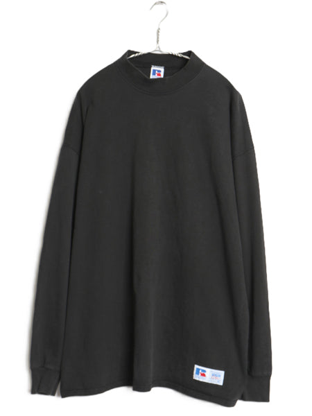 90s USA製 ラッセル モックネック 長袖Tシャツ メンズ XL 古着 オールド ロンT  無地 ヘビーウェイト コットン カットソー 大きいサイズ 黒