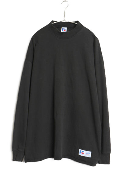 90s USA製 ラッセル モックネック 長袖Tシャツ メンズ XL 古着 オールド ロンT  無地 ヘビーウェイト コットン カットソー 大きいサイズ 黒