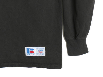 90s USA製 ラッセル モックネック 長袖Tシャツ メンズ XL 古着 オールド ロンT  無地 ヘビーウェイト コットン カットソー 大きいサイズ 黒
