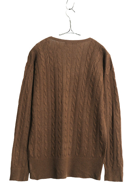 90s ローレン ラルフローレン Vネック ケーブル ニット セーター レディース L 程/ オールド ポロ 長袖ニット 無地 ポニー無し シンプル 茶