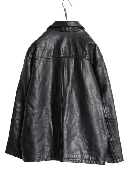 00s KYMO 本革 レザー スポーツ ジャケット メンズ S オールド 革ジャン オールレザー シングル ライダース スイングトップ ジャンパー 黒