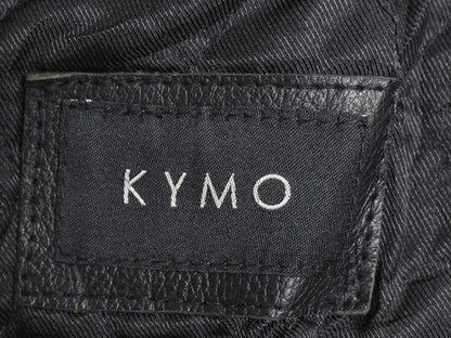 00s KYMO 本革 レザー スポーツ ジャケット メンズ S オールド 革ジャン オールレザー シングル ライダース スイングトップ ジャンパー 黒