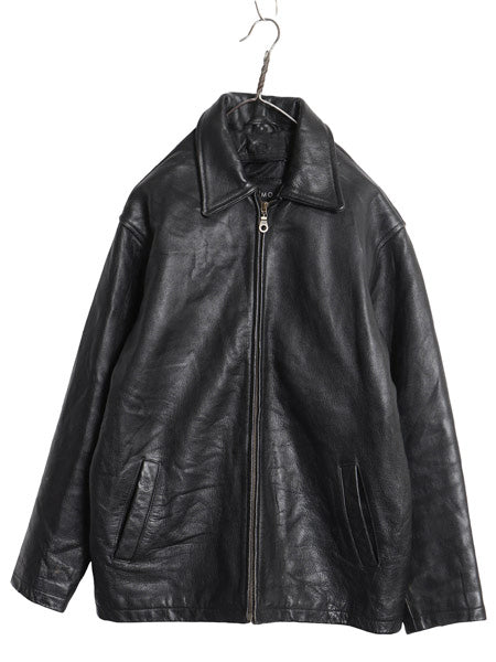 00s KYMO 本革 レザー スポーツ ジャケット メンズ S オールド 革ジャン オールレザー シングル ライダース スイングトップ ジャンパー 黒