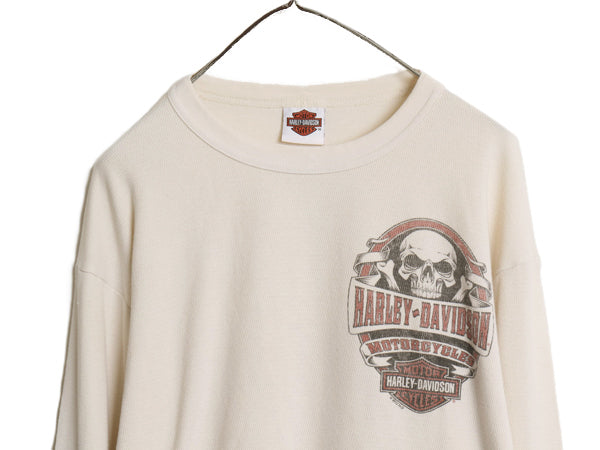USA製 ハーレー ダビットソン 3面 プリント 長袖 サーマル Tシャツ メンズ L 古着 オフィシャル ロンT スカル イラスト バイク カットソー