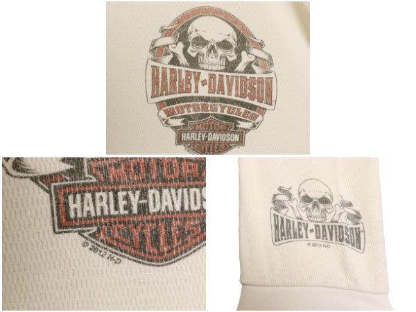 USA製 ハーレー ダビットソン 3面 プリント 長袖 サーマル Tシャツ メンズ L 古着 オフィシャル ロンT スカル イラスト バイク カットソー