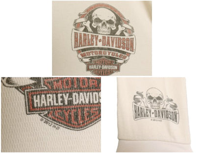 USA製 ハーレー ダビットソン 3面 プリント 長袖 サーマル Tシャツ メンズ L 古着 オフィシャル ロンT スカル イラスト バイク カットソー
