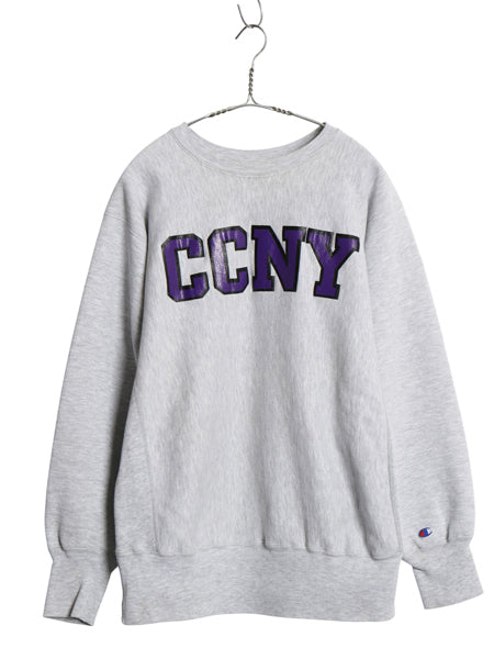 90s USA製 ★ チャンピオン リバースウィーブ プリント スウェット メンズ L オールド カレッジ トレーナー クルーネック 裏起毛 霜降り 灰