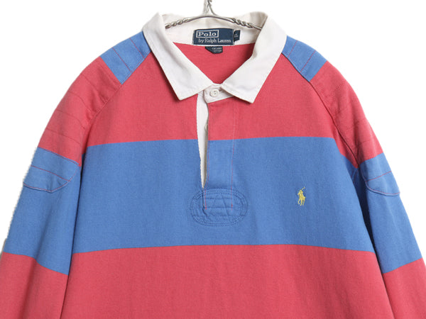 90s ポロ ラルフローレン ボーダー 長袖 ラガーシャツ メンズ XL / 古着 オールド ラグビー 長袖シャツ ポロシャツ 大きいサイズ ツートン