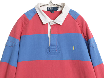 90s ポロ ラルフローレン ボーダー 長袖 ラガーシャツ メンズ XL / 古着 オールド ラグビー 長袖シャツ ポロシャツ 大きいサイズ ツートン