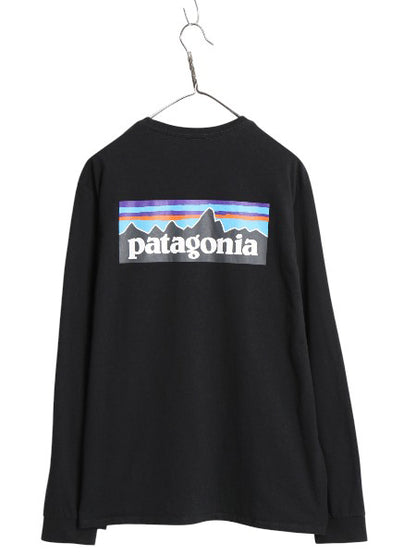 パタゴニア 両面 プリント 長袖 Tシャツ メンズ L 21年製 アウトドア ロンT ロングスリーブ P6 バックプリント ボックスロゴ カットソー 黒