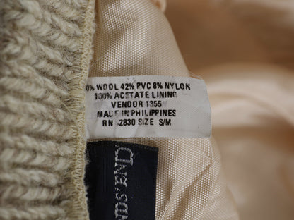 90s ランズエンド ウール ニット ハンチング キャップ メンズ レディース S / M オールド ライナー付き オートミール シンプル 帽子 無地