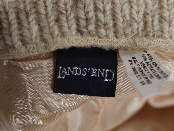 90s ランズエンド ウール ニット ハンチング キャップ メンズ レディース S / M オールド ライナー付き オートミール シンプル 帽子 無地