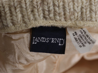 90s ランズエンド ウール ニット ハンチング キャップ メンズ レディース S / M オールド ライナー付き オートミール シンプル 帽子 無地