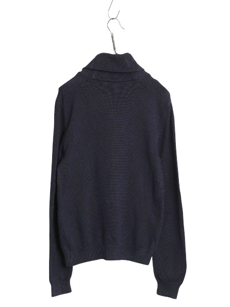 00s ローレン ラルフローレン ショールカラー ニット セーター レディース M オールド コットン ストレッチ リブ編み プルオーバー 無地 紺